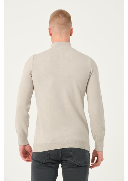 Erkek Balıkçı Yarım Fermuarlı Dik Yaka Standart Fit Triko Kazak indirimleri