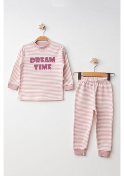 Pijama Takımı Penye Dream Time Baskılı Pudra