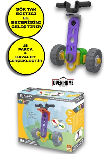 Open Toys Scooter 18 Parça 3+ Yaş Üzeri Çocuklar Için Kendin Yap Oyun Seti