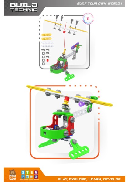 Open Toys 77 Parça Helikopter Kendin Yap Oyun Seti 3+ Yaş Üzeri Çocuklar Için