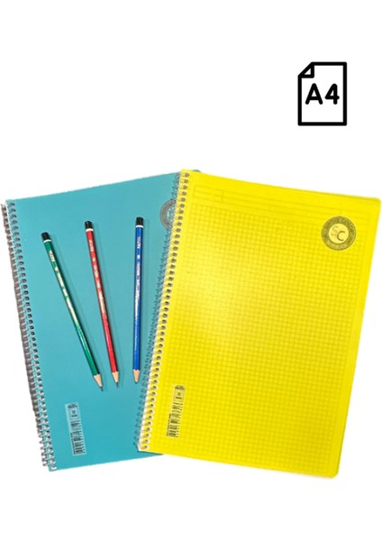 2'li Defter Set 72 Yaprak Çizgili ve Kareli Kapaklı Spiralli Defter - 3'lü Fatih Kurşun Kalem