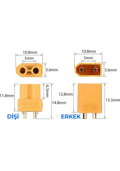 10 Çift XT30 Konnektör Seti (Erkek + Dişi) Batarya LiPo Pil Soket Set Yüksek Akım ve Isı Dayanıklı