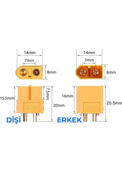 10 Çift XT60 Konnektör Seti (Erkek + Dişi) Batarya LiPo Pil Soket Set Yüksek Akım ve Isı Dayanıklı