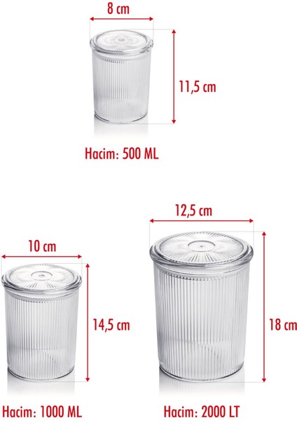 12'Li Barok Yuvarlak 3 Boy Kavanoz Seti & Saklama Kabı & Erzak Kabı (4 Adet 2000 Ml, 4 Adet 1000 Ml, 4 Adet 500 Ml)