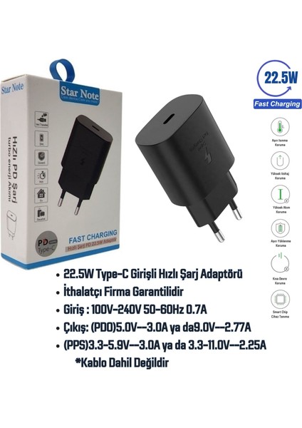 Samsung Galaxy A06S Uyumlu 22.5W Type-C to Type-C Hızlı Şarj Cihazı / Şarj Aleti Adaptör - İthalatçı Garantili fiyatları