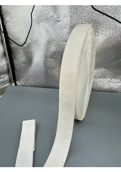 3.5 cm Parlak Naylon Muss Lastik-5 Metre-Ekru