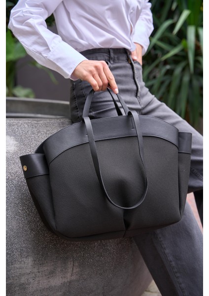 Siyah Kadın Kontrast Tote Çanta fiyatları