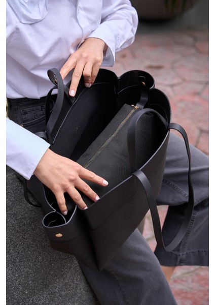 Siyah Kadın Kontrast Tote Çanta modelleri