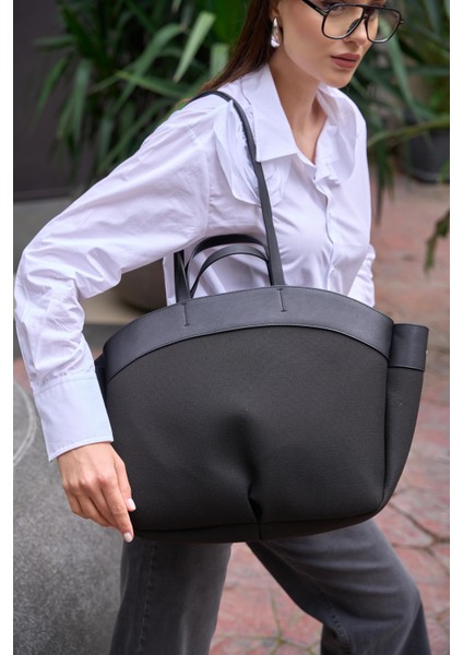 Siyah Kadın Kontrast Tote Çanta indirimleri