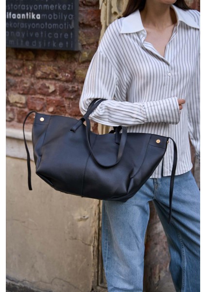 Siyah Kadın Cüzdanlı Pole El ve Omuz Çantası