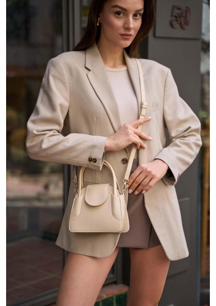 Bej Kadın Kapaklı Mini City Çanta