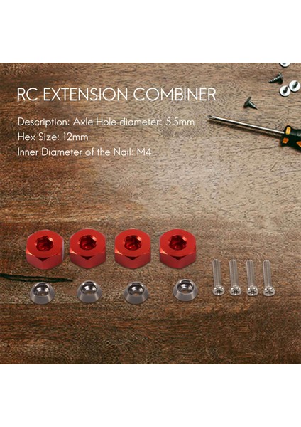 Alüminyum Rc Araba 12MM Altıgen Tekerlek Hub Sürücü Adaptörü Uzatma Birleştirici Çoğaltıcı 1/10 Rc Araba C14 C24 B14 B24 B16 B36 Kırmızı (Yurt Dışından) modelleri