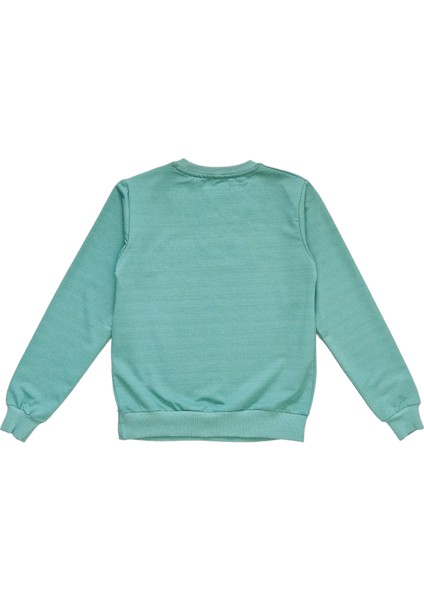 Kız Çocuk Style Yazı Desenli Bisiklet Yaka Yeşil Renk Sweatshirt