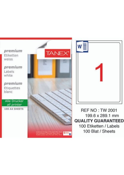 TW-2001 199.6X289.1 Laser Etiket 100LÜ