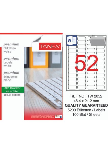 TW-2052 46.4X21.2MM Laser Etiket 100LÜ