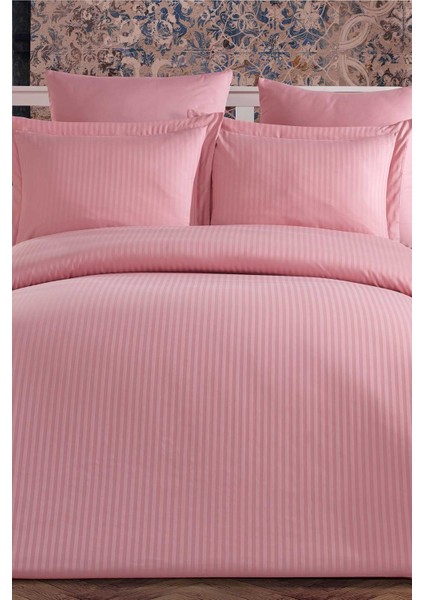 Ipekçe Home Ipekçe Elegant Stripe Saten Çift Kişilik Nevresim Takımı Pembe