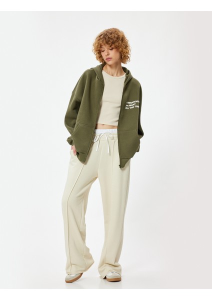 Oversize Fermuarlı Sweatshirt Kapüşonlu Cep Detaylı Baskılı Ribanalı Şardonlu fiyatları