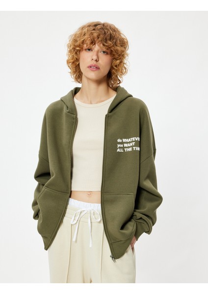 Oversize Fermuarlı Sweatshirt Kapüşonlu Cep Detaylı Baskılı Ribanalı Şardonlu modelleri
