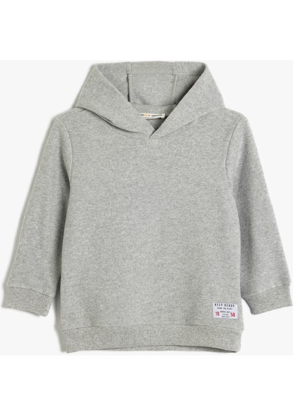 Basic Kapşonlu Sweatshirt Uzun Kollu Bisiklet Yaka Dokulu