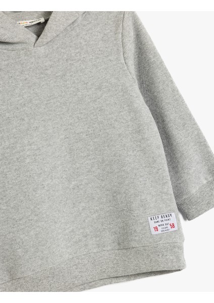 Basic Kapşonlu Sweatshirt Uzun Kollu Bisiklet Yaka Dokulu