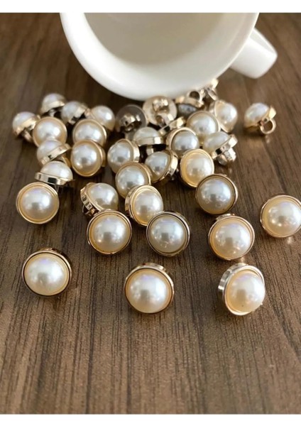 11,5 mm Ayaklı Gold Inci Metalize Düğme(15 Adet)