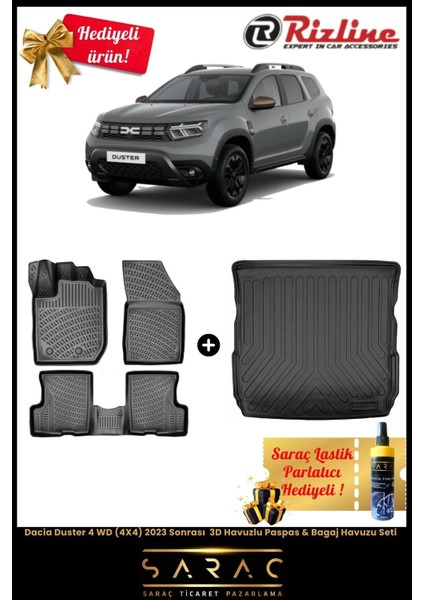 Dacia Duster 4 Wd(4x4) 2023 Sonrası 3D Havuzlu Paspas & Bagaj Havuzu Seti (Hediyeli!)