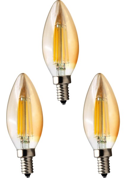 Amber C35 Rustik Mum Tipi LED Filament Ampul 4W E14 Sarı Işık Dekoratif Vintage Aydınlatma