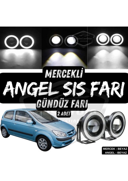 Hyundai Getz 2002–2011 Uyumlu Üniversal Mercekli Angel Sis Farı Metal Su Geçirmez 76 mm Beyaz Halkalı Gündüz Farı Angel Eyes 2 Adet