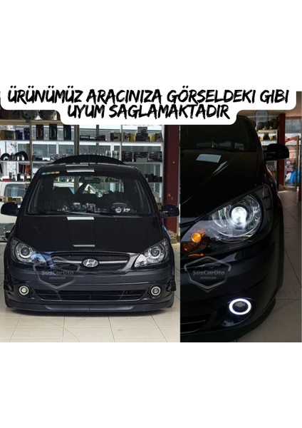 Hyundai Getz 2002–2011 Uyumlu Üniversal Mercekli Angel Sis Farı Metal Su Geçirmez 76 mm Beyaz Halkalı Gündüz Farı Angel Eyes 2 Adet modelleri