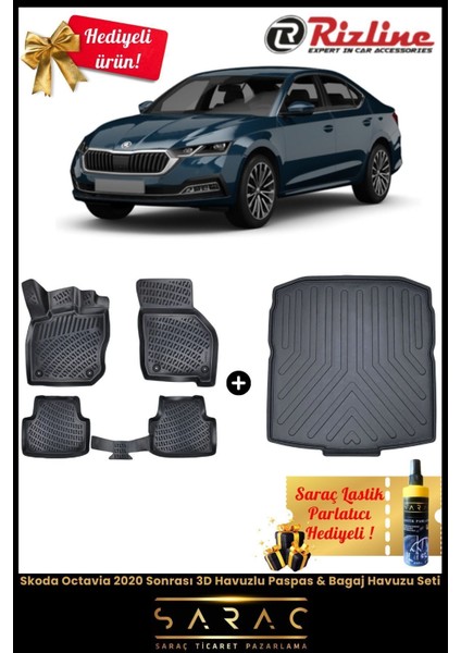 Skoda Octavia 2020 Sonrası 3D Havuzlu Paspas & Bagaj Havuzu Seti (Hediyeli!)