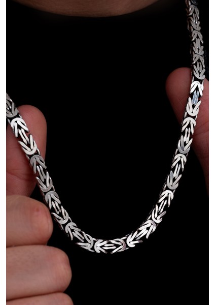 Erkek Gümüş Kolye - 6.5mm Dikdörtgen Kesim Yassı Kral Gümüş Kolye fiyatları