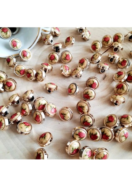 Metalize Gül Baskılı Düğme 12 mm (12 Adet)