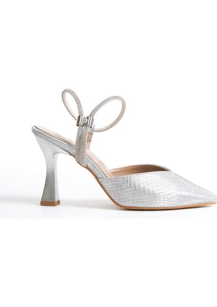 Modabuymus Parsan Gümüş Taşlı Stiletto Abiye Topuklu Ayakkabı