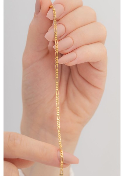 18 Ayar Gerçek Altın Kaplama Kararmayan 2 mm Kalınlıkta Figaro Model Kadın Gümüş Bileklik fiyatları