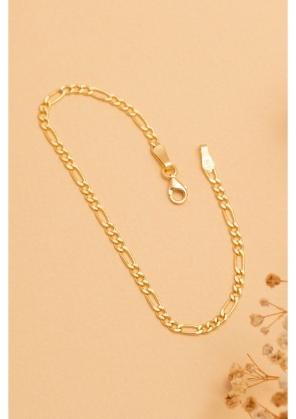 18 Ayar Gerçek Altın Kaplama Kararmayan 2 mm Kalınlıkta Figaro Model Kadın Gümüş Bileklik modelleri