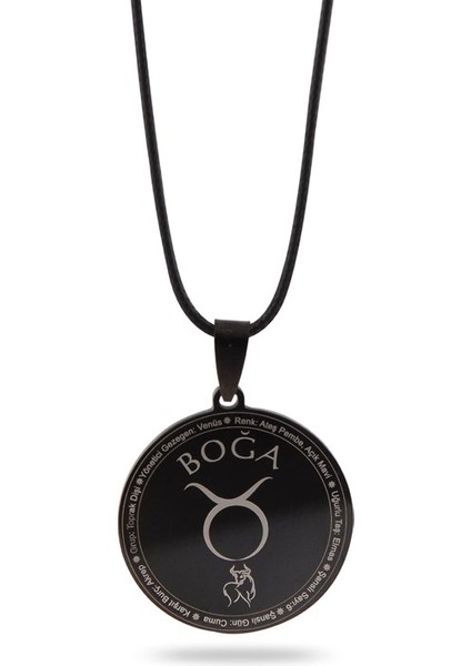 Boğa Burcu Kolyesi Kadın Erkek Çelik Deri Kolye Cklbogaderı-Syh