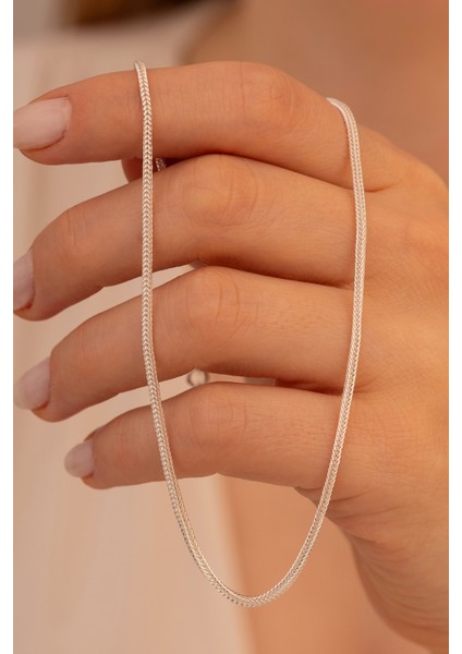 Kadın Gümüş Kolye - 2mm Beyaz Tilki Kuyruğu Zincir Gümüş Kadın Kolye