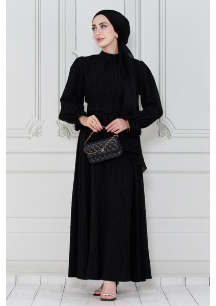 Kemerli Tesettür Elbise-Siyah fiyatları