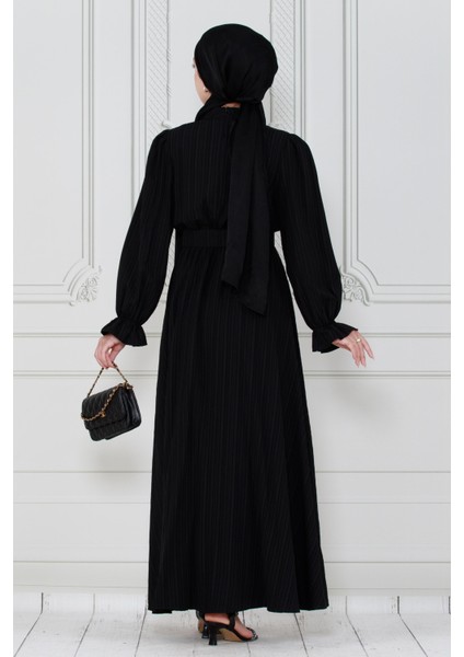 Kemerli Tesettür Elbise-Siyah indirimleri