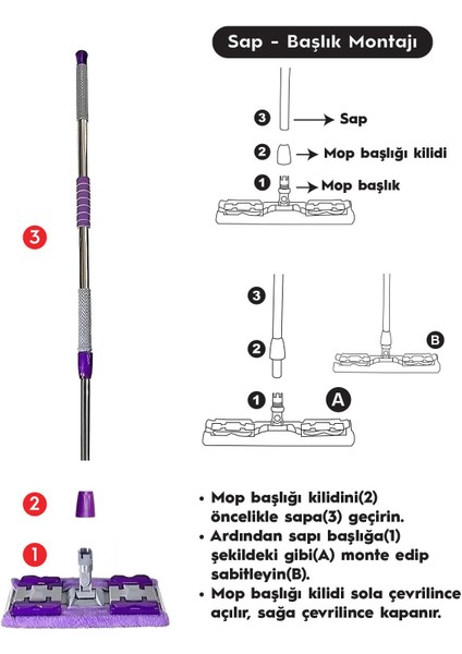 Mandallı Mop Mikrofiber Yüzey Temizlik Seti Paspas Yer Duvar Cam Kıskaçlı Klipsli