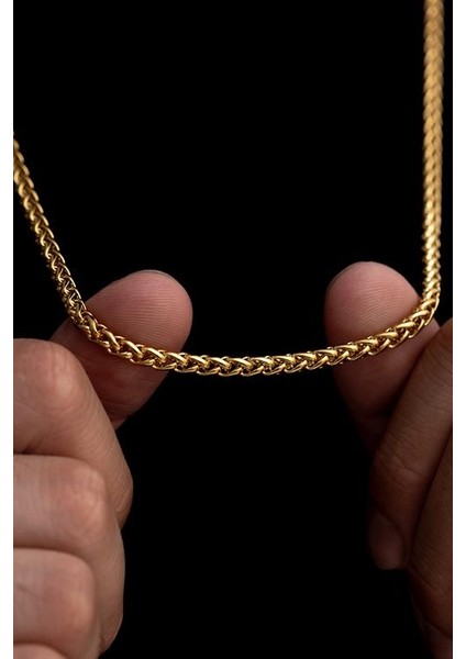 18 Ayar Gerçek Altın Kaplama - Spiga Model Çelik Kolye - Erkek Kolye fiyatları