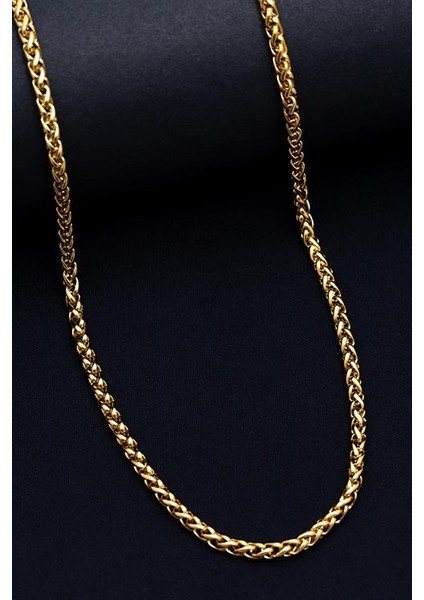 18 Ayar Gerçek Altın Kaplama - Spiga Model Çelik Kolye - Erkek Kolye modelleri