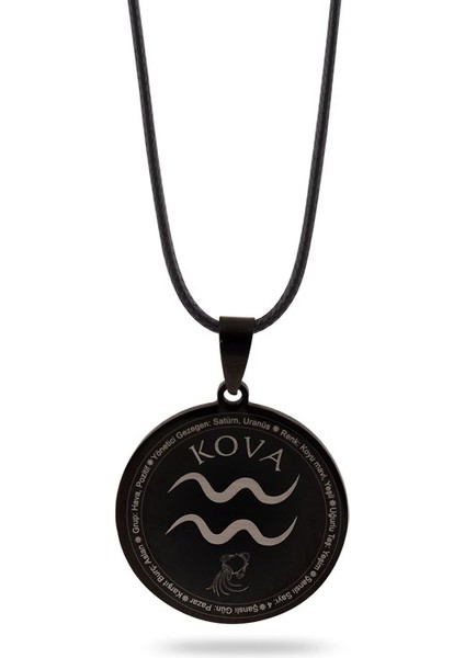 Kova Burcu Kolyesi Kadın Erkek Çelik Deri Kolye Cklkovaburc-Syh