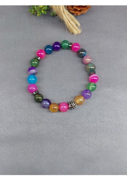 Renkli Akik Taşı Bileklik 8 mm fiyatları