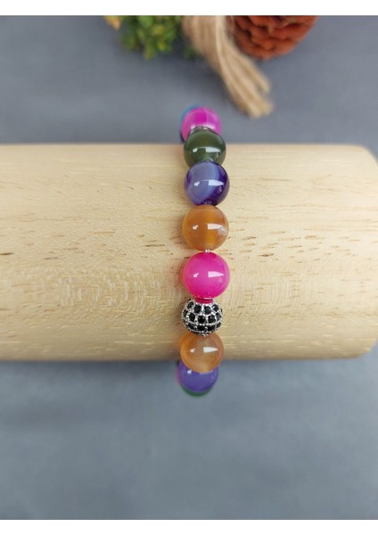 Renkli Akik Taşı Bileklik 8 mm modelleri