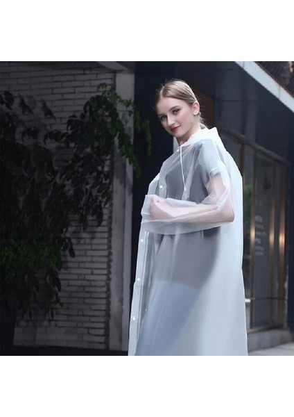 1 Adet 1.kalite Beyaz Yağmurluk Vıp Unısex Raın Coat Şapkalı Çıtçıtlı Yağmurluk Outdoor Yağmurluk fırsatları