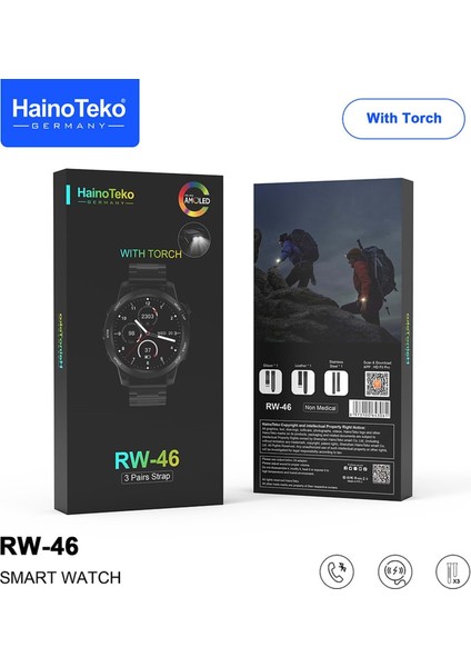 RW46 Amoled Ekran Android Ios Harmonyos Uyumlu 3 Kordonlu Akıllı Saat Siyah