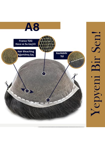 Protez Saç Model Qa8 7x10 Renk 2 Ince Telli Ten Görünümlü Her Yöne Taranabilen Alt Yapı Insan Saçı