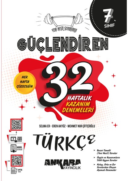 Ankara Yayıncılık 7. Sınıf Güçlendiren 32 Haftalık Türkçe Kazanım Denemeleri 2024-2025 Güncel Baskı