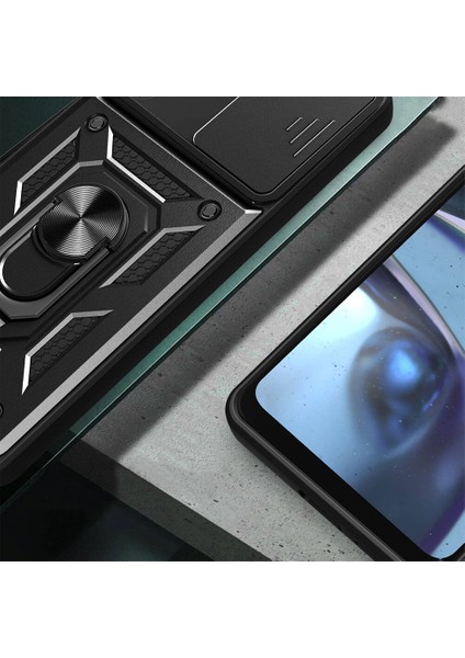 Galaxy A35 Kılıf Magnetik Standlı Kamera Korumalı Sürgülü Vega Kapak-Mavi